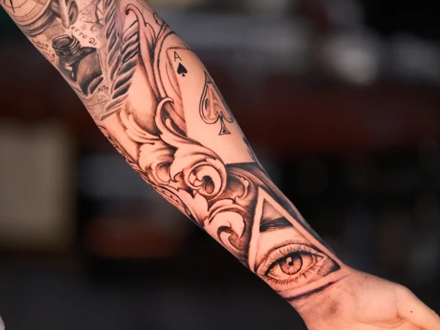 Eyes & ornament tattoo by Mason Hemphill